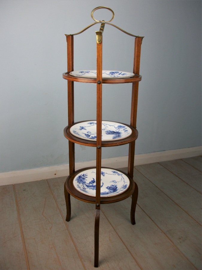 Edwardian Mahogany Three Tier Cake Stand with Plates